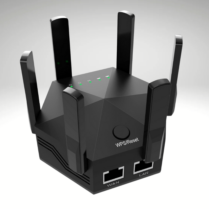 WiFi Extender Signal Booster - 6 antenas potentes - Preto